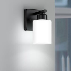 Bathroom Light Fixtures, Matte Black Wall Sconce with Milky White Glass Shade